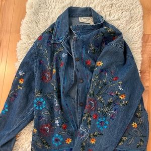 vintage flower embroidered jean jacket size L